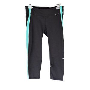 \Women's Gap Fit Black Capri Workout Pants Turquoise Side Stripe M